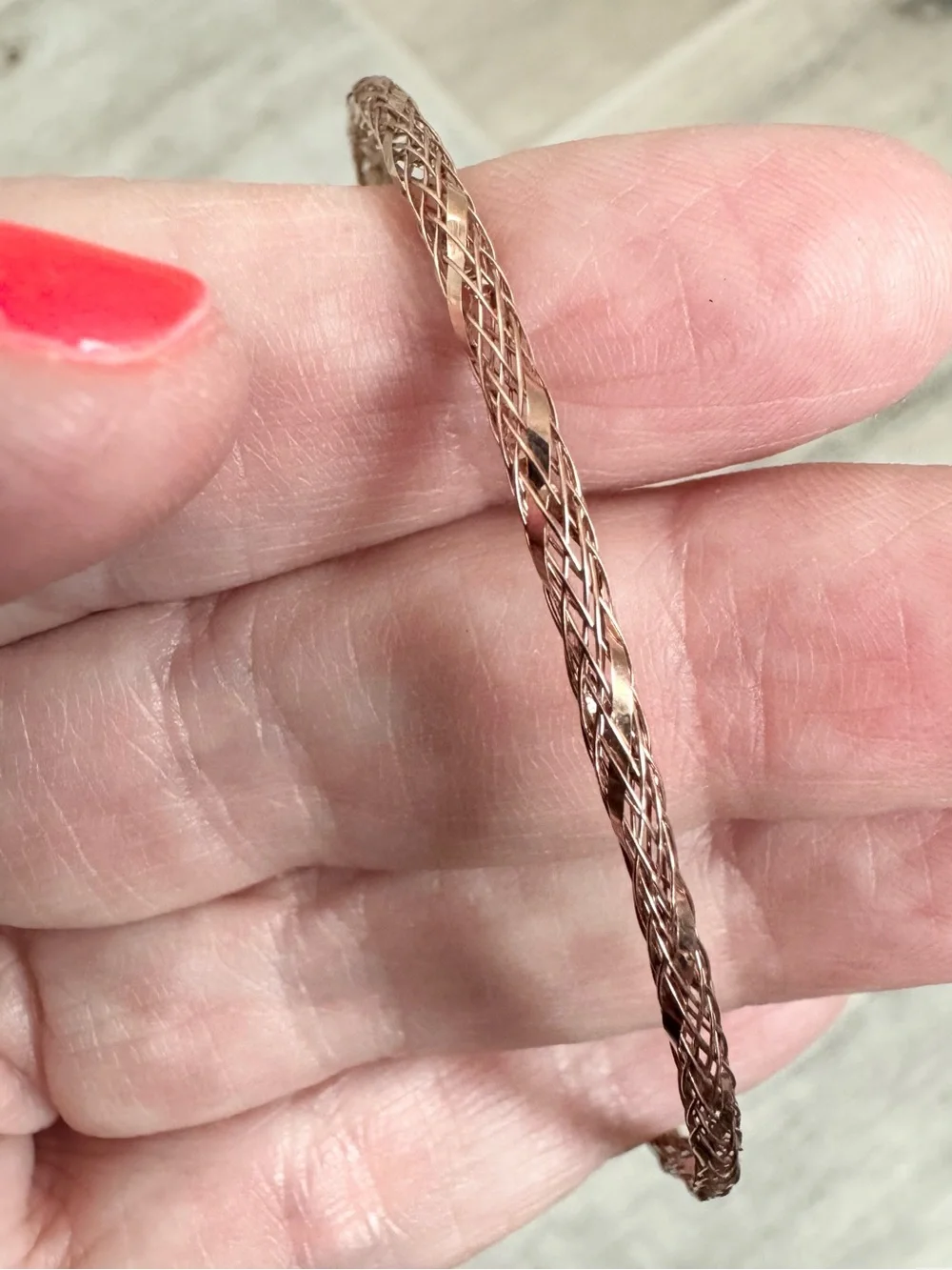 Italian 925 Sterling Silver Rose Gold Diamond Cut Wire Bracelet